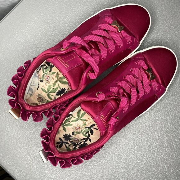 TED BAKER Astrina Luxe Sneakers Satin Leather Low-Top Womens 6 Fuchsia Pink - Picture 6 of 11
